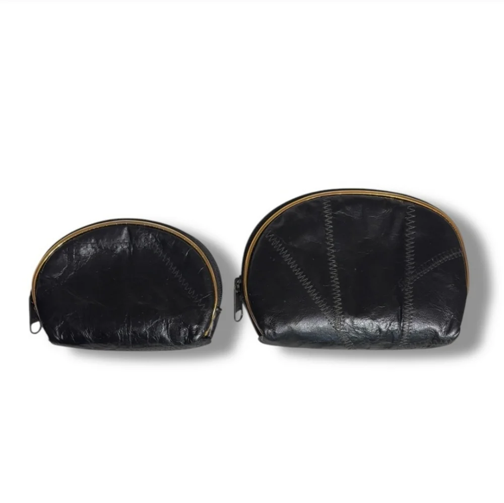 ALLAN EDWARDS by Studio Imports Black Patchwork Leather Zip Pouches Set of Two